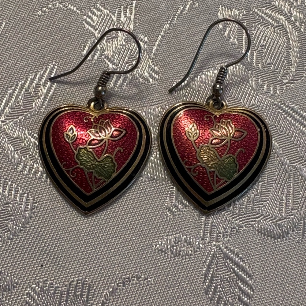 1980’s Cloisonné hook earrings 1 inch wide